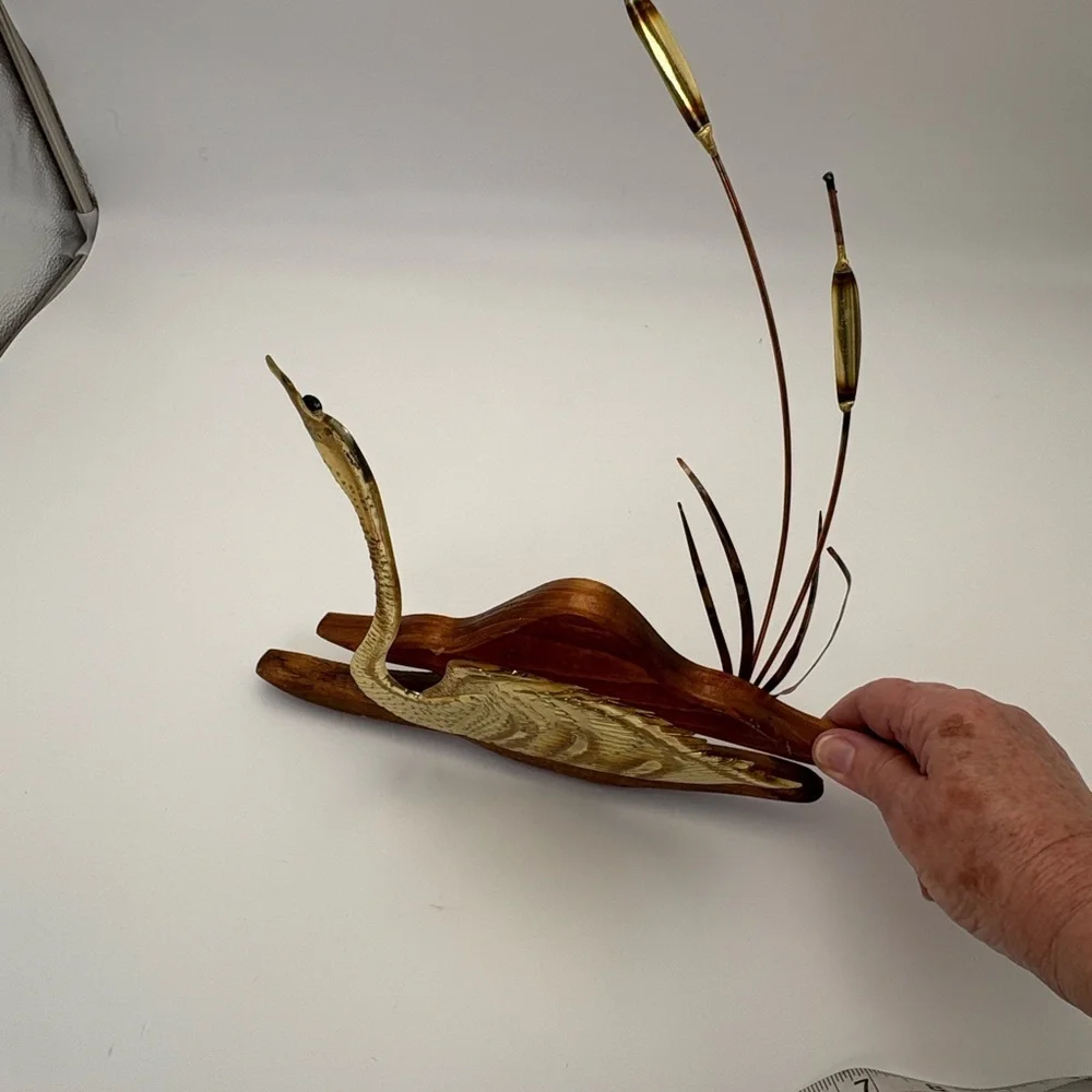 Mid-century Modern Brass and Copper Swan and Cattails Wall Art